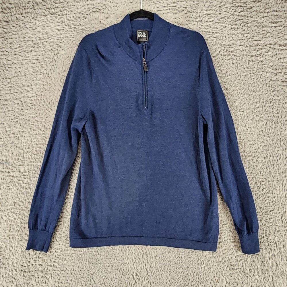 Joseph A. Bank Sweater Mens XL Blue Merino Wool Long Sleeve 1/4 Zip *GUC*